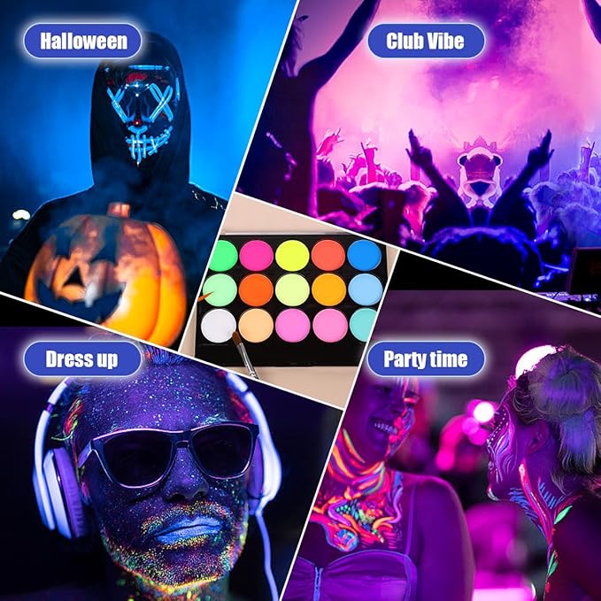 Glow in The Dark Face Body Paint,UV Black Light Makeup Neon Face and Body Paint Glow Sticks Makeup Face Painting Kits for Kids Adult, Neon Face Paint Crayons for Halloween and Parties (15 color)