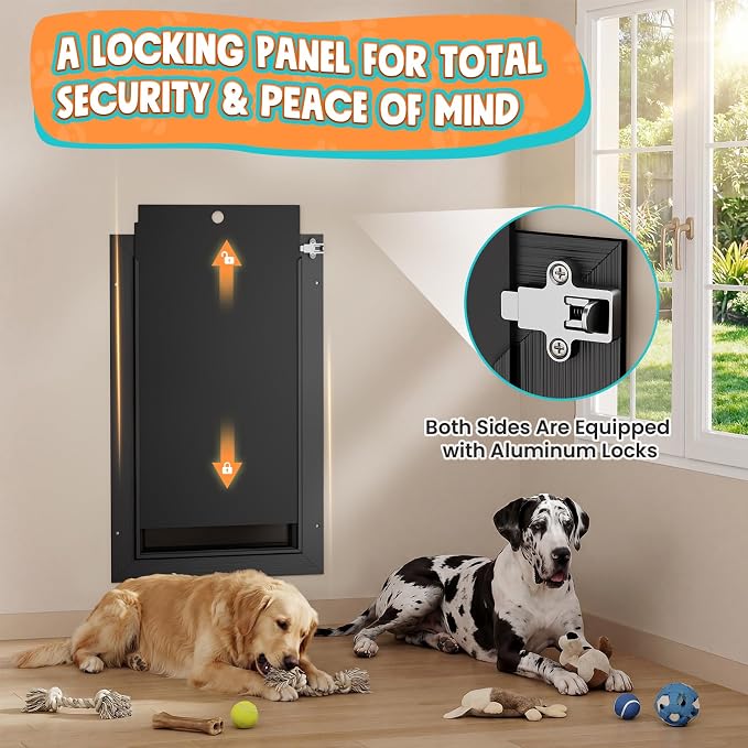 2-Flap Large Dog Door for Wall, All Aluminum Doggy Door, Pets Up to 110 LB | Magnetic Seal, Energy Efficient, Wide Telescoping Tunnel for Walls, Durable Rust Resistant, Closing Panel, Safety Locks