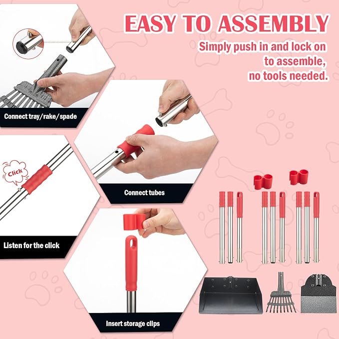 FUSBUNTY Dog Pooper Scooper Set, Heavy Duty Stainless Steel Rake & Spade | Extra Large Tray for Pet Waste Removal. No Bending Clean Up Tool for Grass, Dirt, Gravel, Yard & Outdoor Areas.