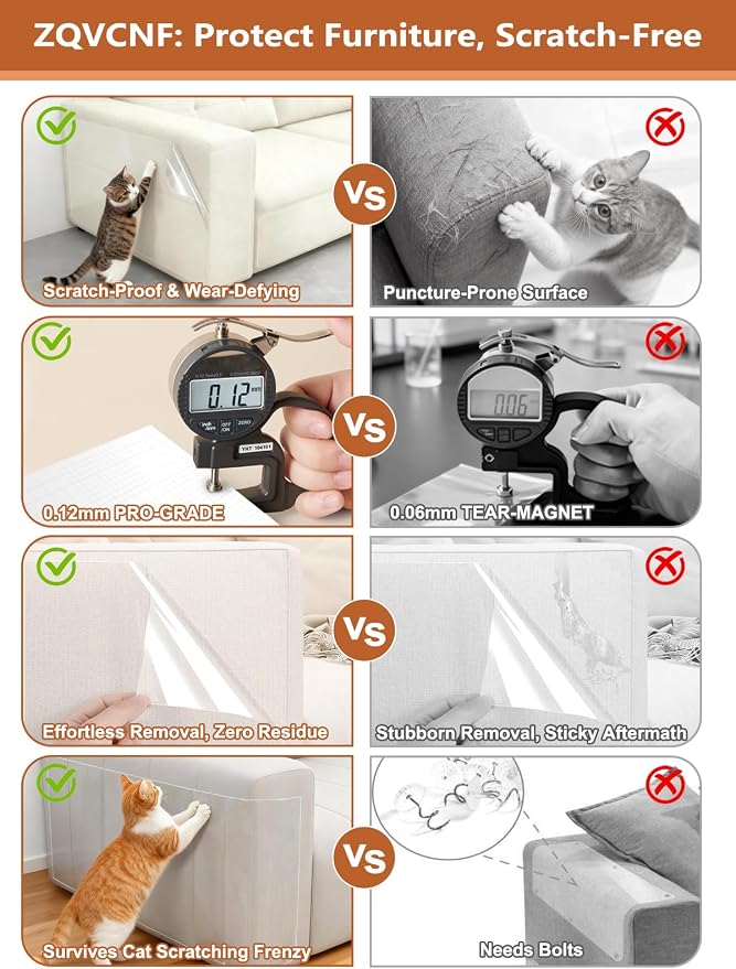 Extra Thick Clear Anti Cat Scratch Furniture Protector 17" x 197" | Couch Protector from Cat Claws - Single Sided Sticky Flexible Pet Tape for Furniture, for Couch Corner Door Walls Bed