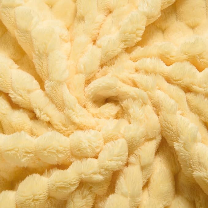 Vessia Flannel Fleece Throw Blanket, 3D Jacquard Light Yellow Fuzzy and Warm Blanket for Couch,Sofa,Bed,Chair, 300GSM Soft Touch Cozy Throw for All-Season Home Decor(50x40inch)