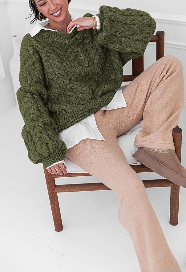 PRETTYGARDEN Womens Sweaters Spring 2026 Cable Knit Long Sleeve Crewneck Oversized Sweater Chunky Pullover Loose Outfits