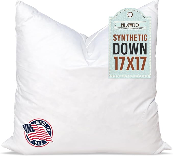 Pillowflex Synthetic Down Pillow Insert 17x17 in - Karate Chop Pillow | Small Square Sham Form, Plush Polyester Cotton Blend, Cloud-Like Comfort, Clump-Resistant Fill, Smooth Elegant Finish