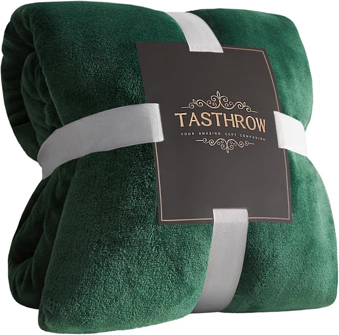 TASTHROW Large Flannel Fleece Throw Blanket, 50×70 Inch | Cozy Lightweight Thick Blanket - All Seasons Suitable for Women, Men and Kids (Two Pack, Darkgreen)