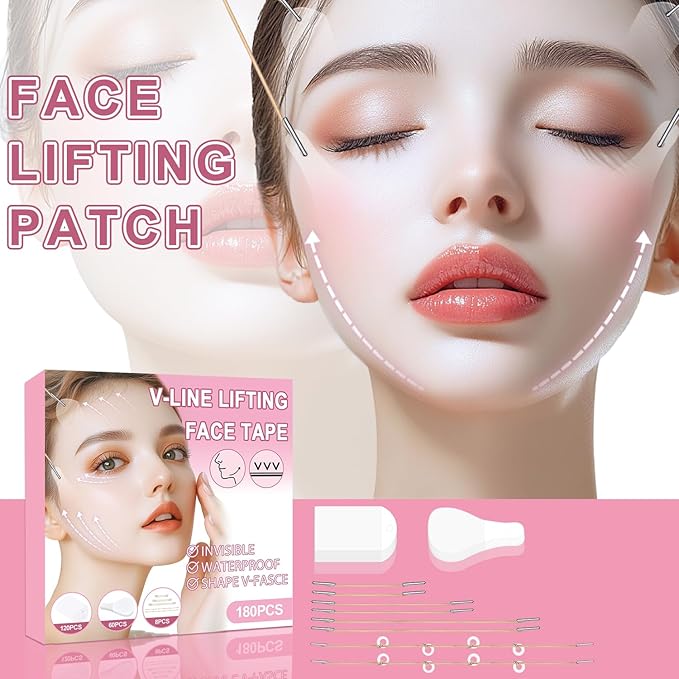 180PCS Face Lift tape Invisible, Face Lift Tape with 8 bands, Neck Tape Lifting Invisible - Waterproof Instant V-Shaped Lifting Patches for Sagging Skin, Eyes, Double Chin & Wrinkles