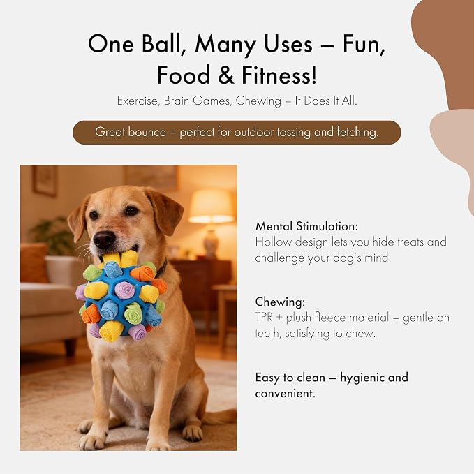 Mira's Pocket Dog Snuffle Ball Toy, Mental Stimulation Chew Toy for Dogs & Cats, 14cm Licking Mat Treat Dispensing Ball with Hollow Design, Slow Feeder for Fast Eaters (Rainbow Colors)