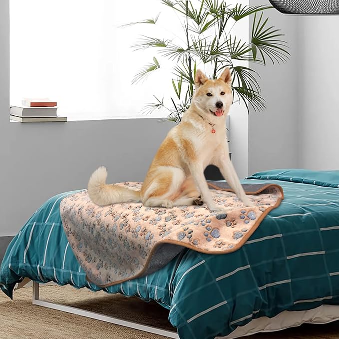 YUEPET 2 Pack Waterproof Dog Blankets, Washable Reversible Throw 40 x 30 in | White and Coffee Pair, Soft Fleece with Mylar Layer, Machine Washable, Bed Sofa and Car Protection, Medium and Large Dogs