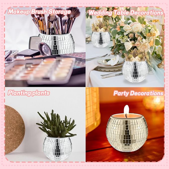 9 Pcs Disco Ball Vase,Disco Ball Decorations for Wedding Centerpieces,Party | Sturdy Glass, Reflective Mirrors, Smooth, Easy-Clean, Multipurpose, Wedding Centerpieces, Parties, Bedroom, Office Decors