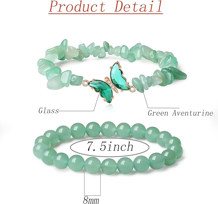 DUQGUHO 2Pcs Butterfly Bracelets for Women Healing Crystals Bracelets for Women Natural Gemstone Bead Bracelet Cute Butterfly Charm Bracelet Stretch 8mm Crystal Jewelry Gifts for Women