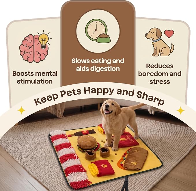 Interactive Dog Snuffle Mat for Slow Feed & Digestion Support - Large 31×24 in, Multicolor Mat with Washable Fleece, Non-Slip Backing - Mental Stimulation & Puzzle Toys for Dogs of All Breeds