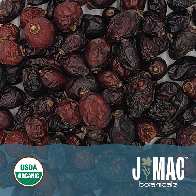 J MAC BOTANICALS Organic Rose Hips (8 oz Bag) Whole, natural dried rose hips for herbal tea, rosehips, rosehip tea, packaged in the USA