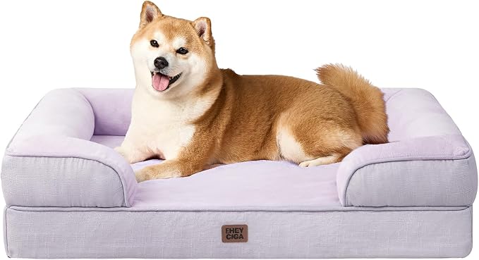 EHEYCIGA Orthopedic Dog Beds Large Sized Dog, Waterproof Washable Pet Bed | Non-Slip Bottom and Egg-Crate Memory Foam XL Dog Couch Bed with Washable Removable Cover, Lilac