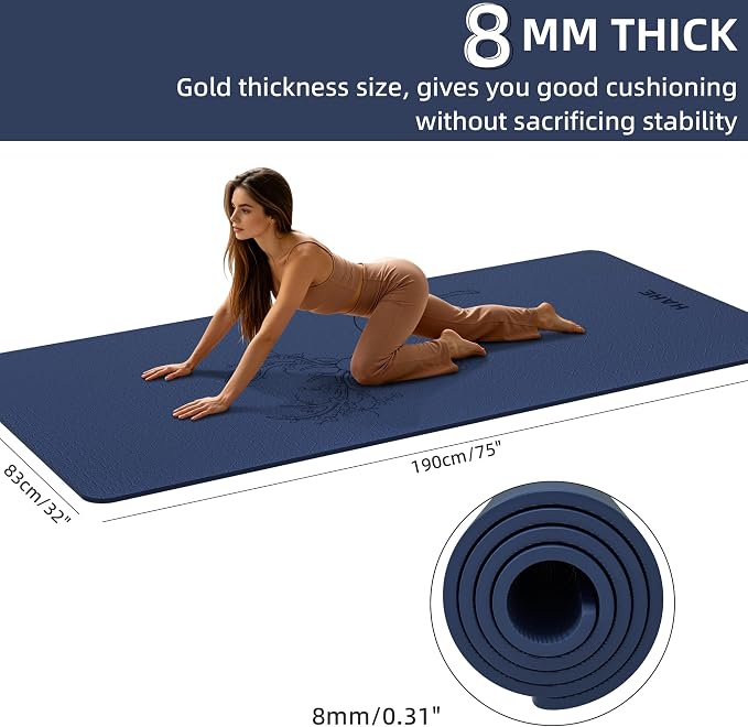 HAHE Extra Wide Yoga Mat, 75"x 32" POE Non Slip Exercise & Fitness Mat for Home Workout, 8mm Thick Large Yoga Mat for Men & Women, Deer Print Pilates Mats with Carry Strap