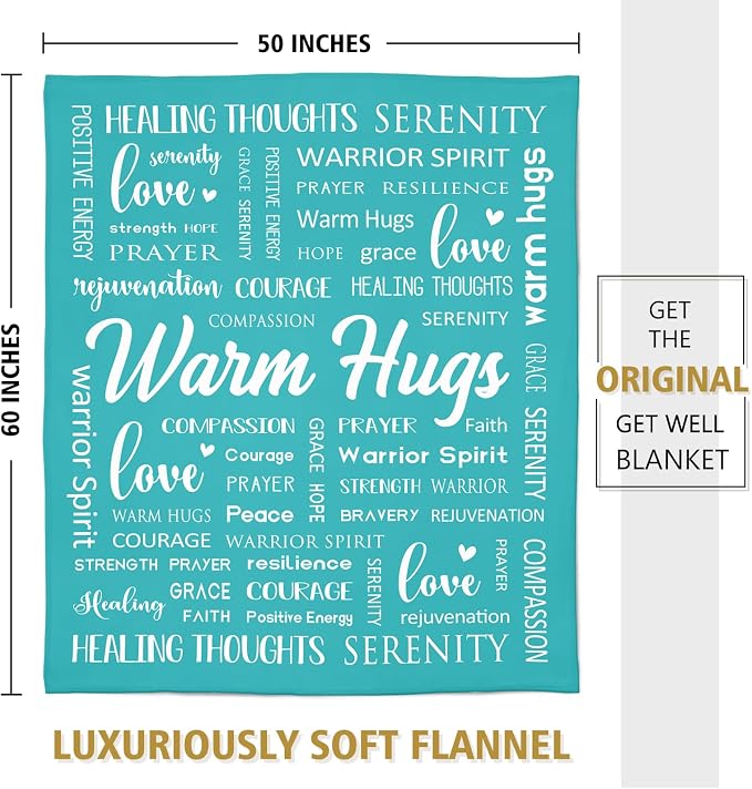 Warm Hugs Healing Blanket, Get Well Gifts for Women Men | Cancer Care, After Surgery, Thinking of You Gift, Sympathy Inspirational Blankets, Soft Throw Blanket 50" x 60"