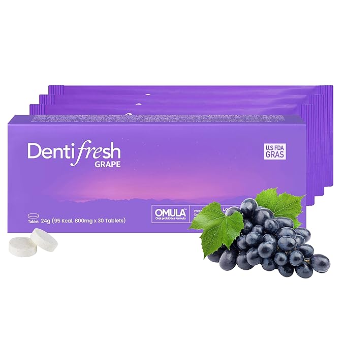 K-Nutra Dentifresh Xylitol Tabs Grape (24g, 30 Tablets) Holiday Gifts 4 Billion CFU, Sugar-Free Oral Probiotics for Teeth & Mouth, Bad Breath Gums, Safe for Bedtime, Mild Grape Flavor with OMULA