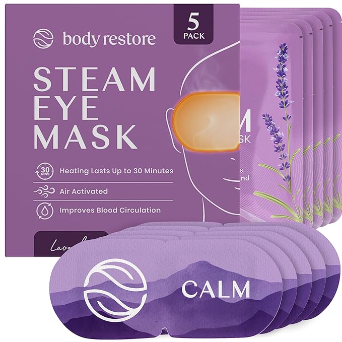 Body Restore Heated Eye Mask for Dry Eyes 5 Pack - Boo Basket Stuffers for Women, Self Heating Warm Compress, Christmas Stocking Stuffers, Birthday Gifts, White Elephant, Relaxation - Lavender