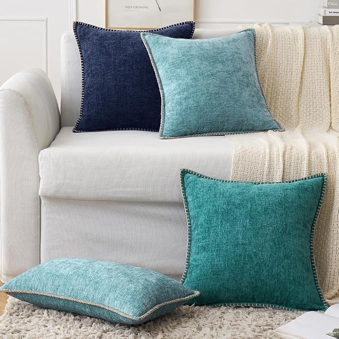 MIULEE Decorative Euro Sham Pillow Covers 24x24 Inch Navy Blue 2 Pack | Farmhouse Throw Pillow Covers with Stitched Edge, Soft Chenille Cushion Cases, for Couch Sofa Bed Living Room Home Decor