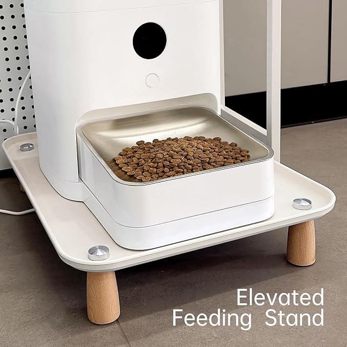 Large Elevated Cat & Dog Bowl Stand,3 inch Height Raised Feeder Compatible with Most Automatic Pet Feeders & Water Fountains, Anti-Slip & Spill-Proof Large Pet Food Tray,17 x 12 Inches (White)