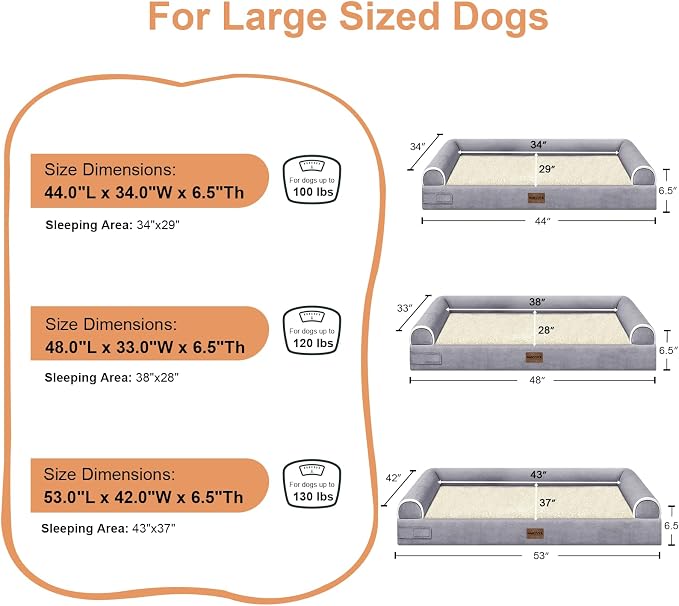 Orthopedic Dog Bed for XX-Large Dogs, 44 x 34 Inch, Purple | Egg crate foam for joint support, 3-sided bolster pet sofa, waterproof lining, washable cover, and non-skid base