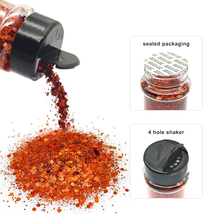 Burnt Orange - Craft Glitter - 2oz Glitter Shaker Bright Colorful Holographic Mix Chunky Body Glitter Bulk Wholesale 24 Colors in Shaker Cosmetic Glitter -EBLB400