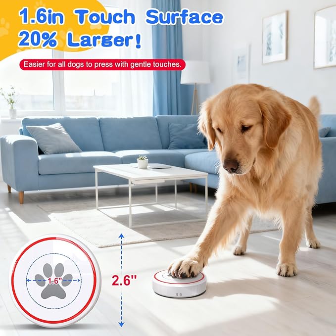 Dog Door Bell for Potty Training, IP55 Waterproof, 55 Ringtones, 0-115dB | Touch-Activated Wireless Dog Bell Helps Puppies Signal Outside, 5 Volume Levels and Waterproof Button for Indoor/Outdoor Use