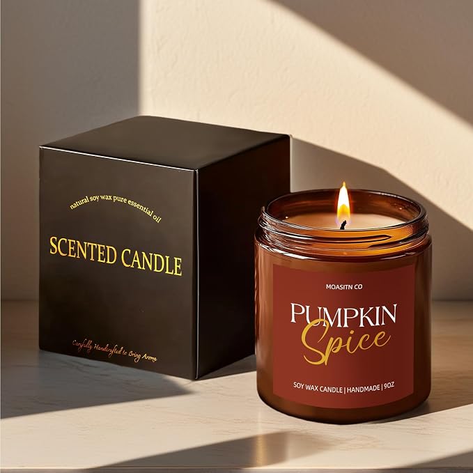 MOASITN Pumpkin Spice Fall Soy Candle for Home Scented| Natural Non Toxic Candles| Long Clean Burning Aromatheraphy Jar Candel for Autumn,Winter,Relaxing|9oz (9oz, Pumpkin Spice Scented)