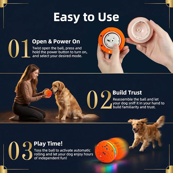 Interactive Dog Ball Toy[Newly Upgraded], 3 Modes, Sound & Vibration, USB-C