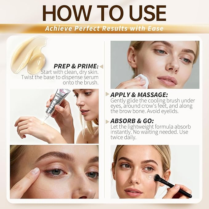 Perfection Eye Tightener Cream with Brush, Instant Eye Lift & Tightener - Under Eye Bag Treatment, Fine Lines & Wrinkles, Ultimate Lift & Smooth Finish, Easy-Wear Formula for All Skin Types, 1PC