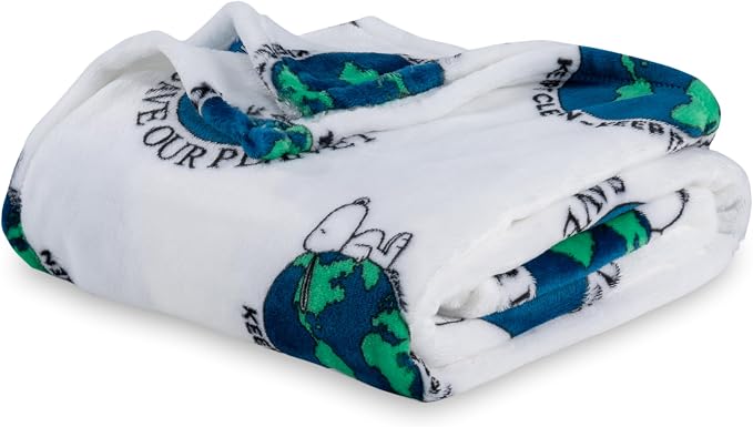 Berkshire Blanket Peanuts® VelvetLoft® Cute Character Snoopy Plush Oversized Throw Blanket, Snoopy Keep it Clean Keep it Green White (50in x 60in)