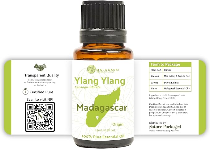 Ylang Ylang Essential Oil - Direct from Malagassi Essential Oils Madagascar - Steam Distilled - Aceite de Ylang Ylang for Aromatherapy, Diffuser, DIY Candle and Soap Making - 15ml