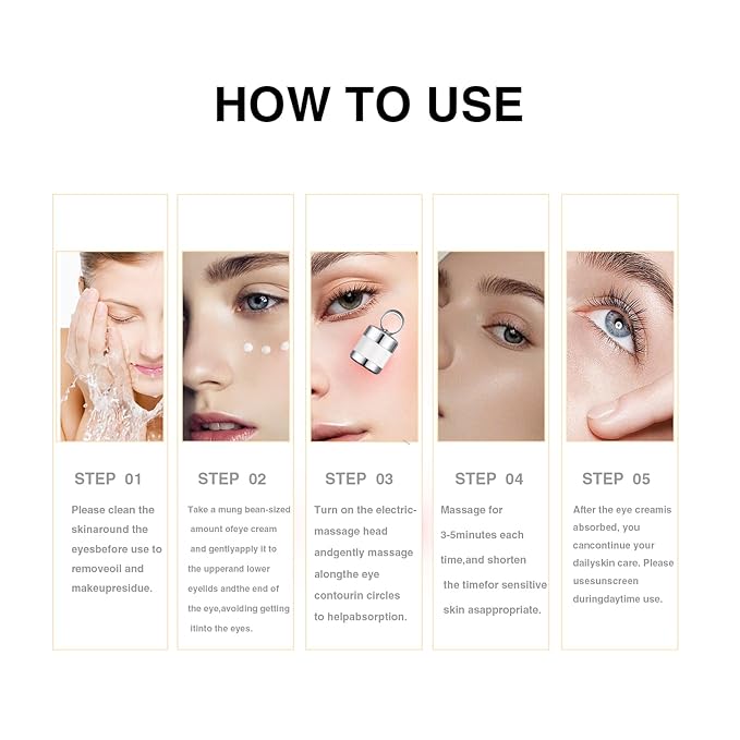 Electric Massage Eye Cream for Dark Circle, Firm and Smooth of Fine Lines Tired, Relief Wrinkles & Puffiness with Gentle Vibration, Eye Cream for Firming, Moisturizing, Anti-Wrinkle (1)