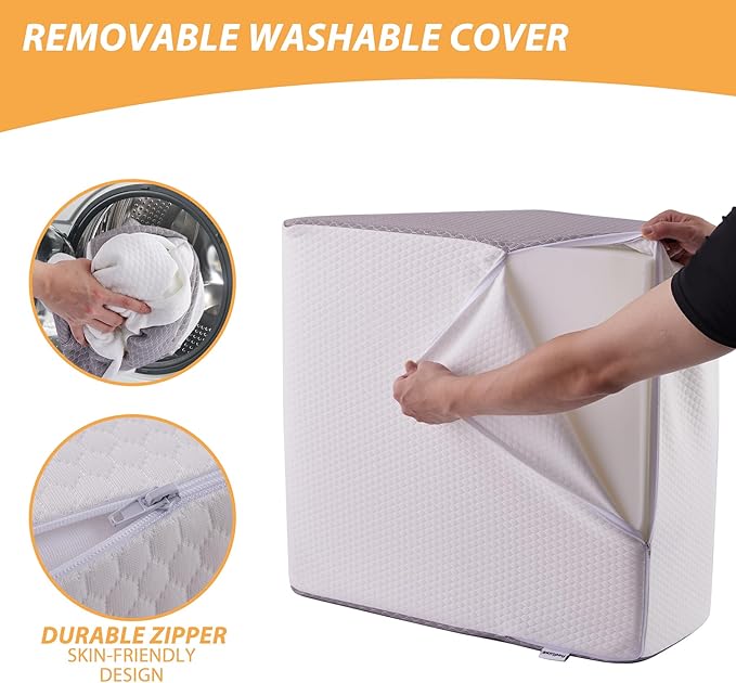 Bedluxe Leg Elevation Pillows, Leg Pillows for Sleeping, Cooling Gel Memory Foam Top, Wedge Pillow for Legs, Leg Wedges for Circulation, Swelling, After Surgery - Removable Cover (6 Inch, White/Grey)