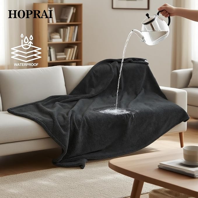 Waterproof Pet Blanket for Medium Large Dogs Washable Fluffy Thick Jacquard Shag Fleece Warm Sherpa Pet Blanket Cats Puppy Couch Protection (Gray XL57*85inches)