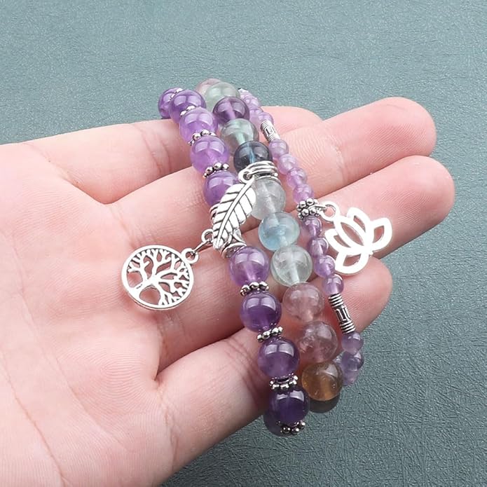 UEUC Tree of Life Yoga Healing Stone Bracelets,Multilayer Lotus Chakra Stone Reiki Bracelet Sets,Anxiety Crystal Natural Stone,for Women Stress Relief