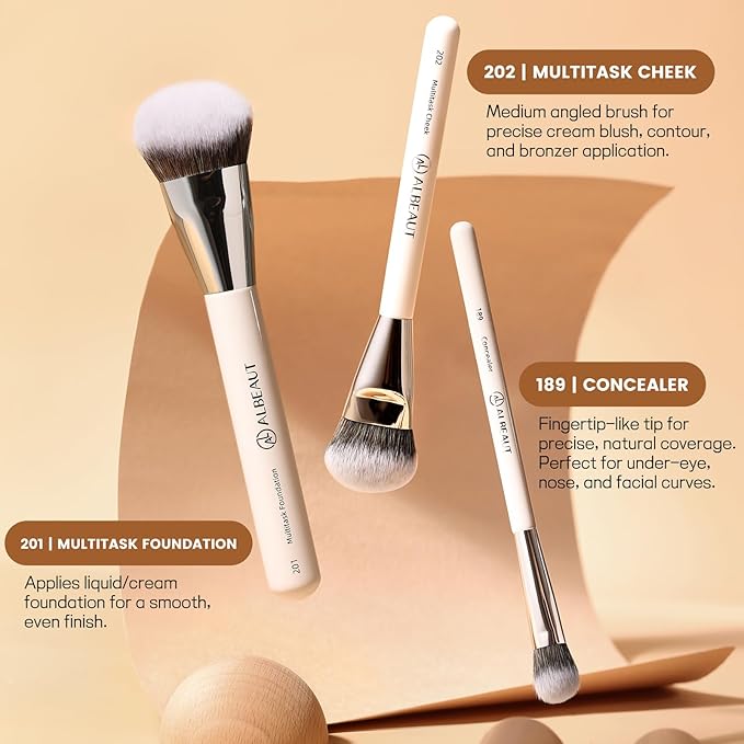 Makeup Brushes Set, Albeaut 7Pcs Face Eyeshadow Brushes Kit with Preminum Bristles Liquid Foundation Concealer Blending Tools Professional & Travel Bag