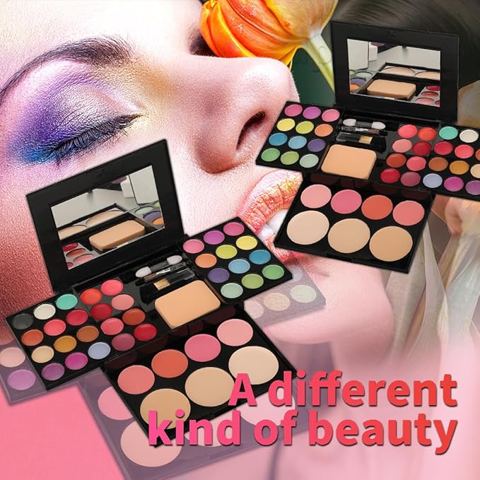 Badhare Beauty Full Face Palette Makeup Kit 24 Color Eyeshadow Palette, 8 Lip Gloss, 4 Blush, 3 Dual Powder, with Brushes & Mirror | Travel Friendly Professional Cosmetic Set with Shimmer Shades