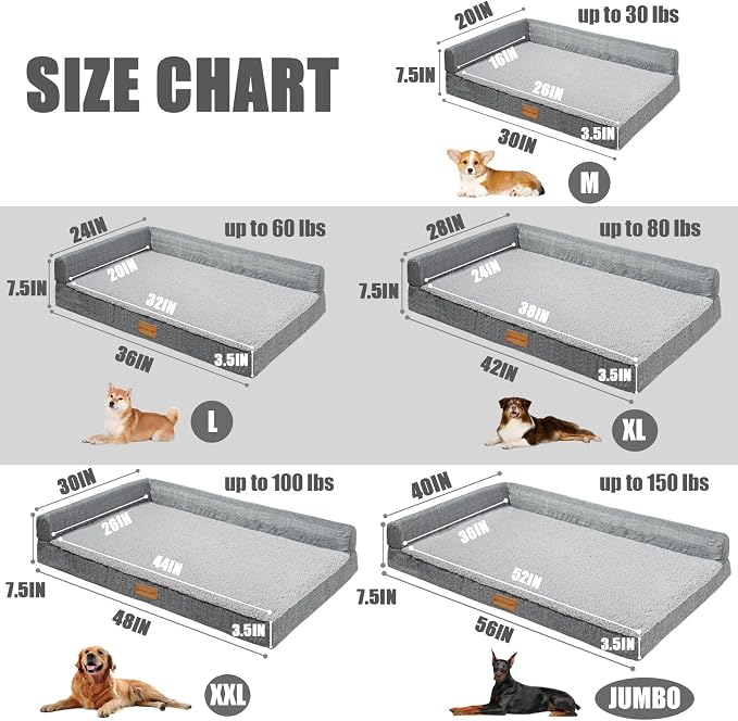 Patas Lague Orthopedic Medium Dog Bed Washable Pet Sofa Bed 30''X20''Grey | 2-Sided Bolster Egg-Crate Foam Dog Couch Medium Size Dogs, Waterproof Removable Washable Cover, Nonskid Bottom Pet Crate Mat