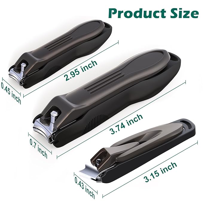 GLAMFIELDS Nail Clipper with Catcher, 3 Pack No Splash Fingernail Toenail Clipper,Slanted Edge Nail Clippers Stainless Steel Nail Cutter Nail Trimmer, Good Gift for Men and Women