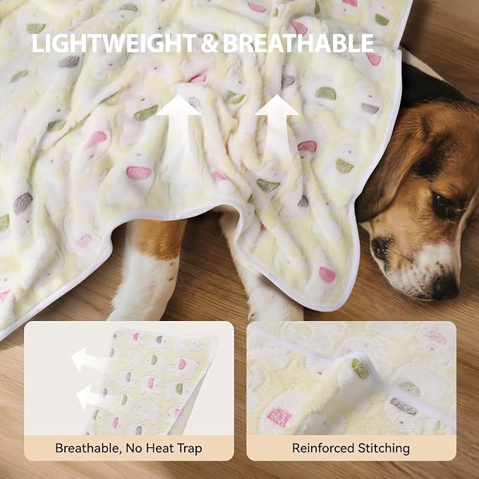 LINENLUX Dog Blankets 3-Pack, Super Soft Fluffy Fleece Pet Throw Warm | Premium flannel fleece pet throw for cats, puppy. Cozy warm for bed, crate, or couch naps; Elephant Pattern-3pcs 40x31 inch