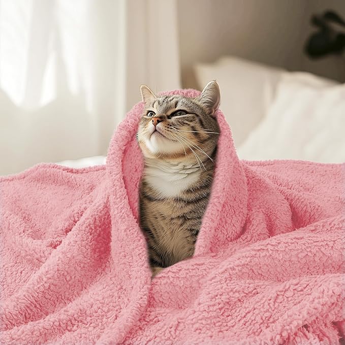 Luciphia Ultra Soft Sherpa Fleece Dog Puppy Cat Blanket for Small Pets | Calming Plush Throw for Crate, Couch, Car, Bed. Machine Washable. Puppy Essential, Cat Stuff,Pink,41"x31"