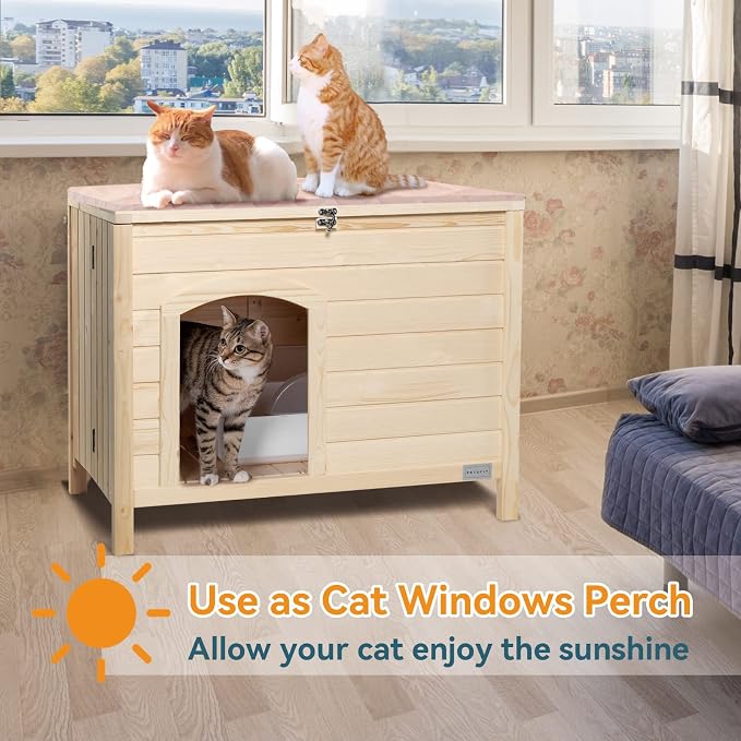 Petsfit Folding Litter Box Enclosure, No Tools Required for Assembly, Cat Litter Box Furniture Hidden, Fit Most of Litter Box, Dog House Cat House, 30" L×21" W×24.5" H