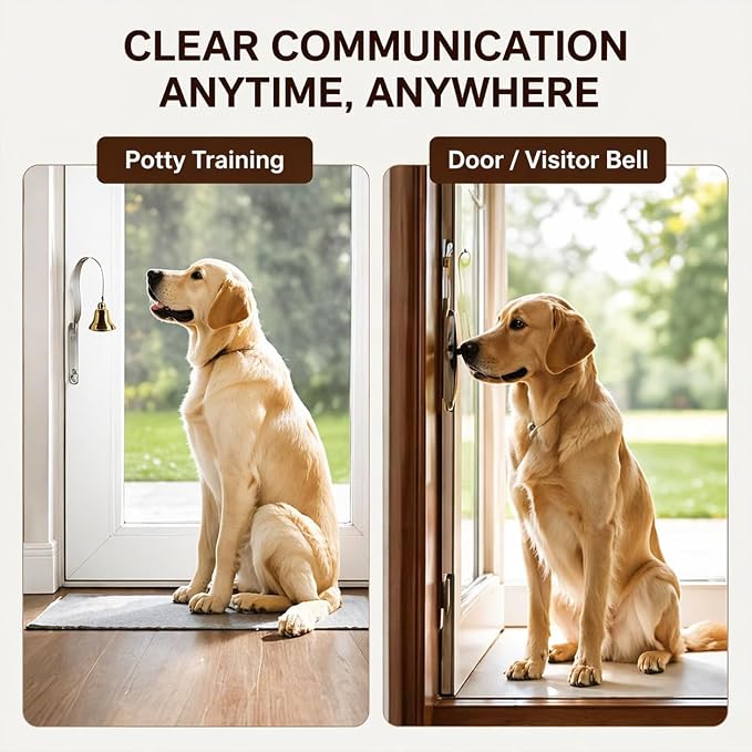 GoldTiger Fixed Metal Dog Doorbell for Potty Training - Heavy Duty Steel Wall Mounted Dog Bell for Door to Ring to Go Outside - Professional Puppy Housebreaking Communication Tool, No Snag (White)