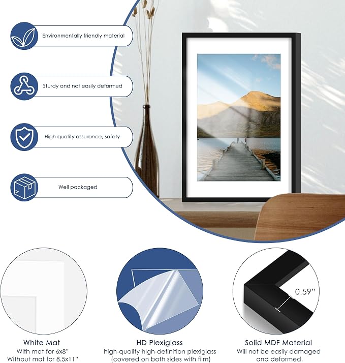 12x17 Picture Frame Set of 6, Wall Mount Display, Black | Display Pictures 10x14 with Mat or 12x17 Without Mat, Horizontal or Vertical, Gallery Wall Frame Set, Wedding Birthday Gifts