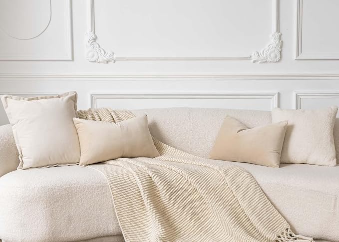 12x20 Throw Lumbar Pillow Covers Decorative Cushion Covers Set of 2,Khaki | Soft Velvet Pillow Cases with Invisible Zipper for Modern Couch Sofa Bed Living Room Bedroom Home Decor
