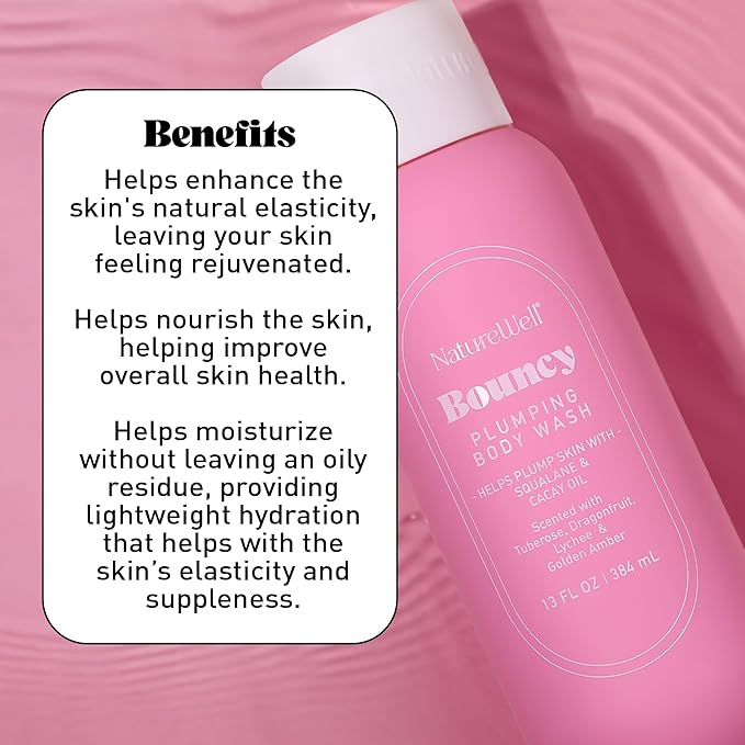 NATURE WELL Bouncy Plumping & Cleansing Body Wash, Infused With Squalane & Cacay Oil, Scented With Tuberose, Dragonfruit, Lychee & Golden Amber, 13 Fl Oz