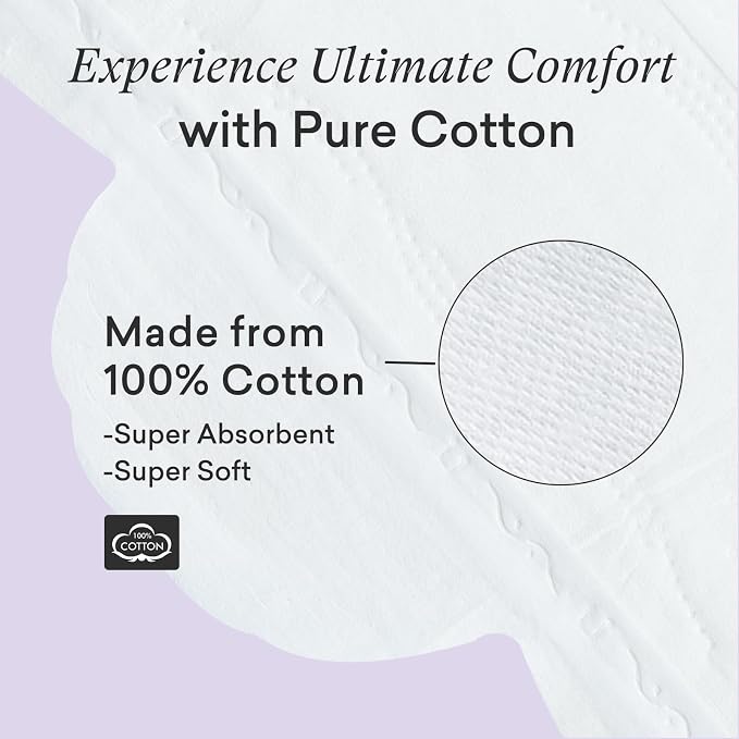 PurComfy Teens Period Pads with Wings for Tweens, Organic Cotton Sanitary Pads for Teen Girls 9-14, Teen Regular, 18 CT