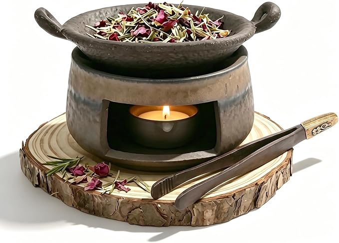 Ceramic Aromatherapy Burner, Incense Burner Kit with Clip and Pine Pad, Essential Oil Burner, Zen Incense Holder for Home Fragrance, Meditation, Relaxation & Bedroom Decor