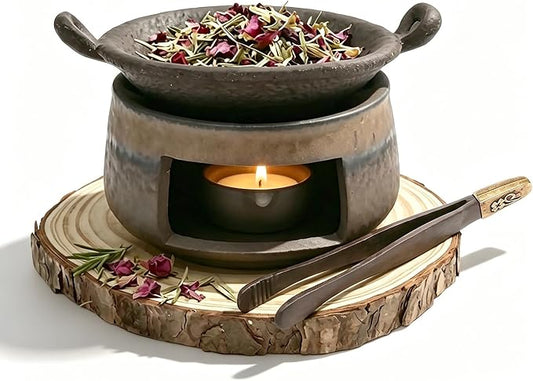 Ceramic Aromatherapy Burner, Incense Burner Kit with Clip and Pine Pad, Essential Oil Burner, Zen Incense Holder for Home Fragrance, Meditation, Relaxation & Bedroom Decor