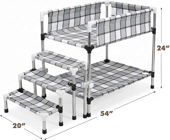 Bedside Dog Bunk Bed with Guardrail & Stairs, Elevated Double Pet beds | Window Perch Sleeper Raised Cosleeper 2 layers Double Stainless Steel Removable Small Medium Large Multiple