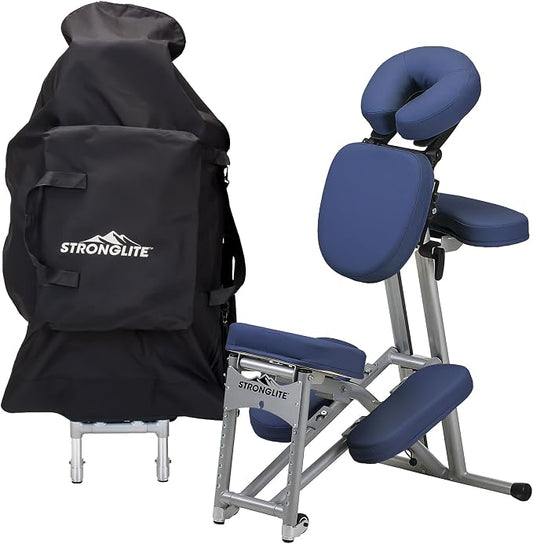 STRONGLITE Portable Massage Chair Ergo Pro II - Ultra-Strong, Lightweight, Foldable Tattoo Spa Chair with Wheels & Carry Case (600lbs Working Weight), Sapphire